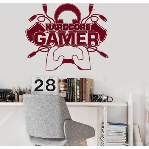 Hardcore Gamer Boy Wall Vinyl Decal Kids Bedroom Playroom Decor Computer Games Joystick Wall Decoration Creative Sticker S586