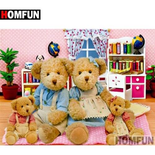 HOMFUN Art 5D Diy Diamond Painting "Cartoon bear family" Diamond Pictures Cross Stitch 3D Rhinestone Embroidery Decor A27649