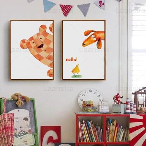 Canvas Painting Orange Cute Cartoon Animal Poster Wall Art Minimalism Printing Wall Picture for Nursery Baby Bedroom Decoration
