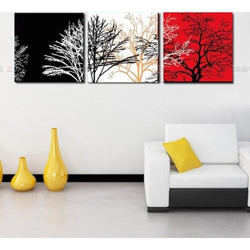 Pictures 3 pcs Canvas Printings Modern Abstract Oil Paintings White and Red Tree picture for Home Wall Art Decoration No Frame