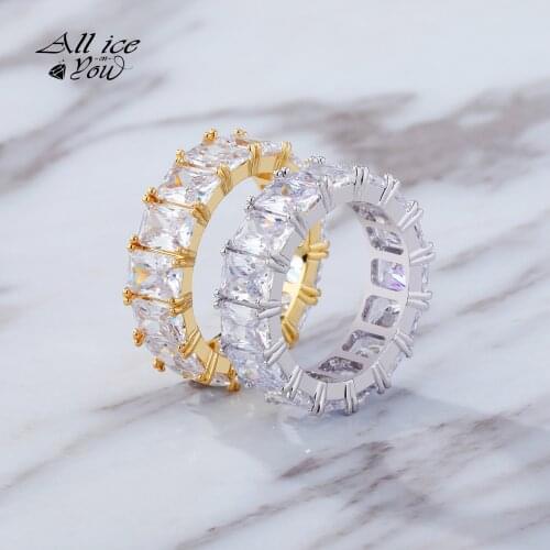 ALLICEONYOU 8mm Iced Out Fashion Hip Hop Jewelry High Quality Gold and Sliver-color Micro Paved Ring For Lovers Gift
