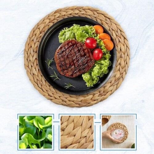 Round Placemat Table Woven Placemat Water Hyacinth Heat-resistant Non-slip Woven Handmade Placemat