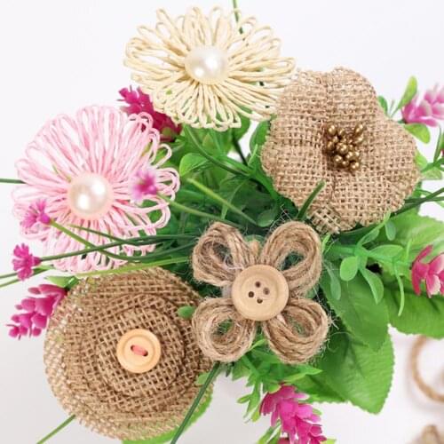 Handmade Linen Flower Bowknot Pendant Dried Flowers Simulation Eco-friendly Rustic Burlap Floral Decoration for Handicraft