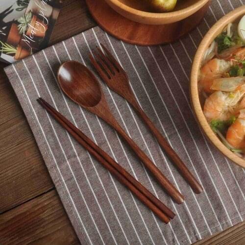 Wooden Cutlery Set Portable Eco Friendly Reusable Flatware Utensils Set Spoon Fork Chopsticks for Camping Office Lunch