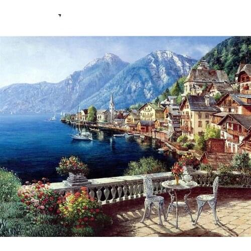 Lakeside Station Paint By Numbers Coloring Hand Painted Home Decor Kits Drawing Canvas DIY Oil Painting Pictures By Numbers