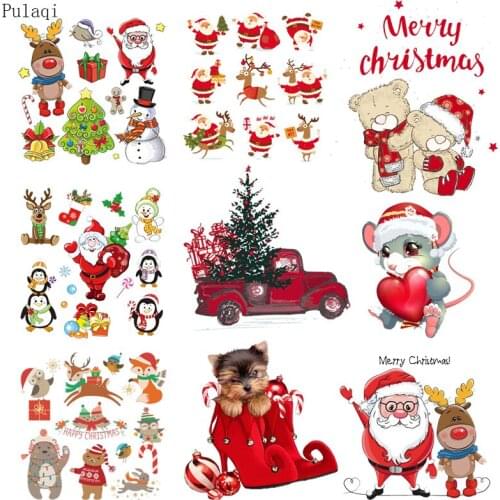 Pulaqi Christmas Patches Set Washable Heat Transfer Iron-on Patches For Clothing Christmas Gift Cute Owls Deers Accessory Patch