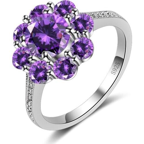 Natural Pink Purple Zircon Flower Ring Women Rings Jewellery For Gift Party Wedding