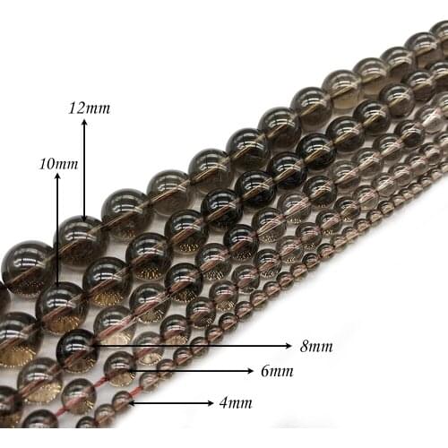 Natural Stone Light Black Crystal Quartz Round Loose Charm BeadsFitMulti-purpose Jewelry Making 4 6 8 10 12MMPick Size J277