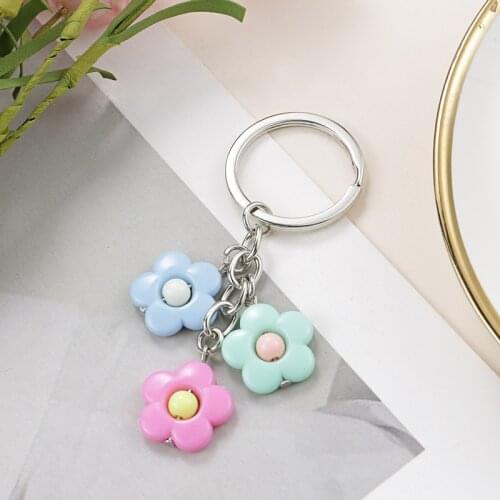 New Handmade Acrylic Colorful Flower Keychain Small Pure And Fresh Key Ring For Girls Maiden Lovely Gifts DIY Jewelry Key Chain