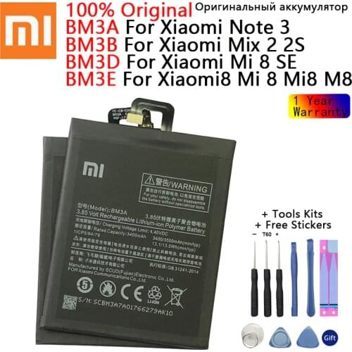 Original Xiao Mi Phone Battery BM3A BM3B BM3D BM3E For Xiaomi Note 3 Mi 8 M8 SE Mix 2 2S High Quality Batterie + Free Tools