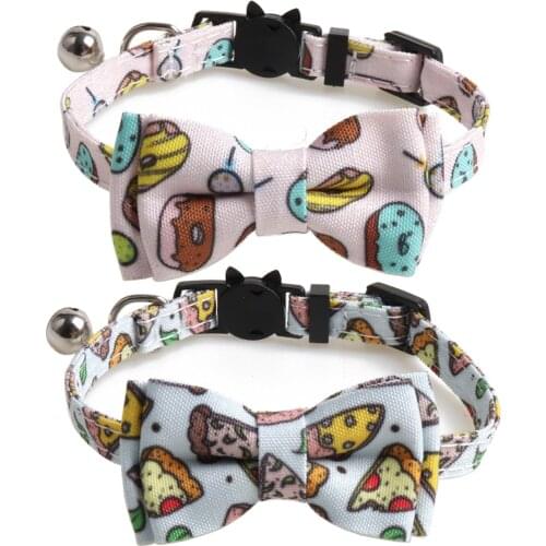 Bowtie Cat Collars Breakaway with Bell Adjustable Cute Donut Patterns Kitty Collars Safety Buckle Kitten Collar for Cat Puppy