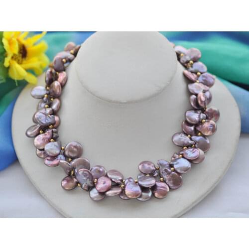 MCT·STAR Z10356 2Row 17" 14mm Purple Coin Freshwater Pearl Necklace