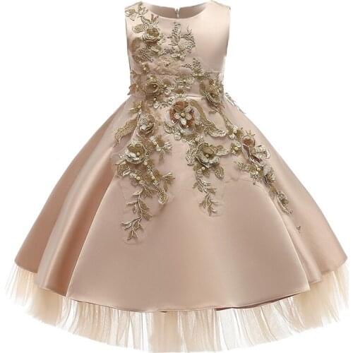 Little Teenage Girls Dress Spring Summer Girls Clothes Sleeveless Flower Embroidery Frock Childrens Cake Dresses Kids Clothing