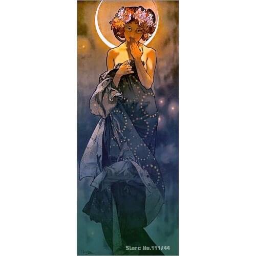 Portrait Paintings modern The Moon II Alphonse Mucha High quality Hand painted