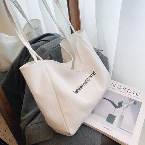 PURFAY Canvas Capacity Women Shoulder Bag Cotton Tote Shopper Bag Reusable Travelling bag Cloth Messenger Bag