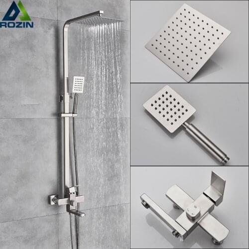 Luxury Shower Mixers Faucet Brushed Nickel Rain Shower Faucets System In-wall Square Hand Shower Mixer Tap Set