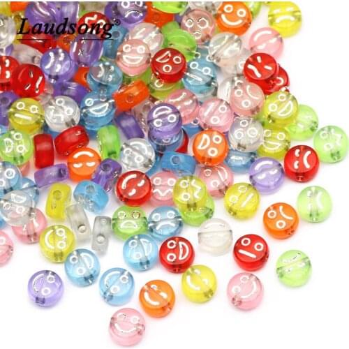 Silver Emotional Face Transparent Colorful Acrylic Beads Round Loose Beads Accessories For Jewelry Making DIY Handmade Supplies