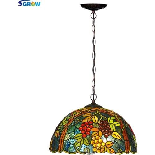 SGROW Tiffany Hand-made Glass Pendant Lights for Living Room Dining Room Bedroom Art Deco Hanging Lamp Indoor Lighting Fixtures