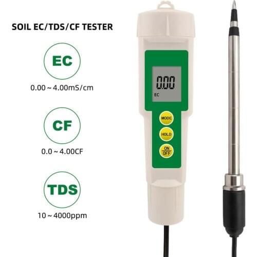 Waterproof Soil Meter EC/TDS/CF Soil Tester EC-3185 with Probe for Greenhouse Cultivation, Horticulture Cultivation, Laboratory