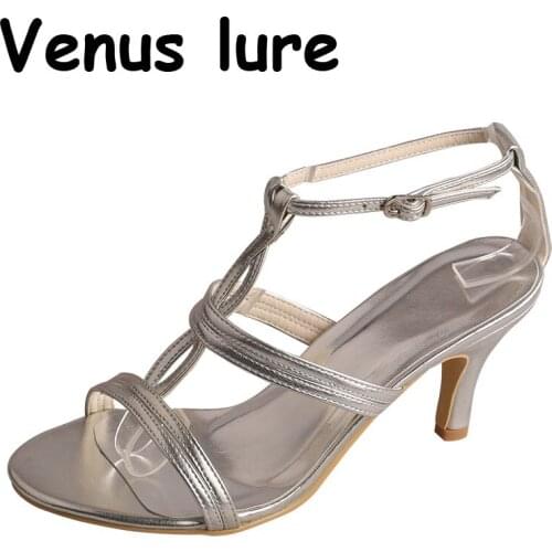 Wedopus 7.5CM Heels Sandals Silver Party Sandal for Ladies in Summer
