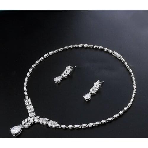 WEIMANJINGDIAN New Arrival Plant Design Cubic Zirconia Wedding Necklace and Earring CZ Bridal Jewelry Set