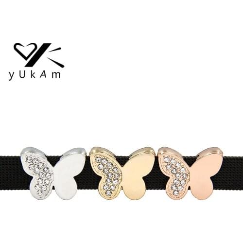 YUKAM Jewelry Animal Half Crystal Rhinestone Insect Charm Butterfly Slide Charms Keeper for Mesh Bracelet DIY Accessories Making