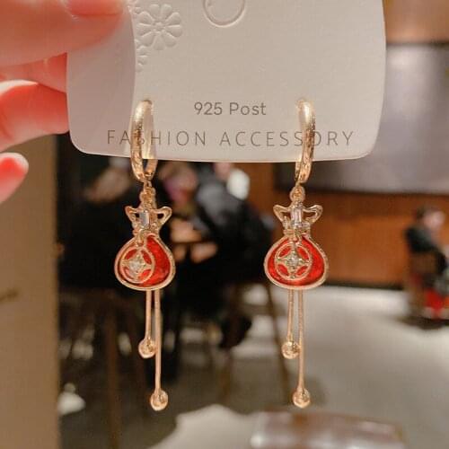 ​ZDMXJL 2021 New Fashion Womens Earrings Fine Red Chinese Style Fukubukuro Earrings For Women Party Girl Jewelry Gift Wholesale