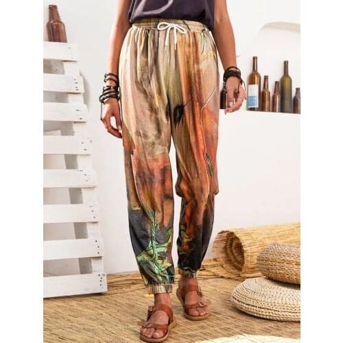 Womens Casual Graffiti Pants Women Summer High Waist Flare Pants Korean Leisure Streetwear Stretchy Sweatpants Female Trousers