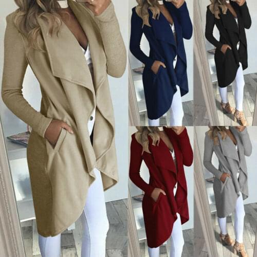 2019 Trench Coat Feminino Office Lady Winter Casual Vintage Plus Size Women Long Trench Coats Autumn Overcoats Waterfall Jumper