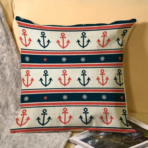 1Pcs Anchor Boat Sea Series Nautical Blue Cotton Linen Throw Pillow Cushion Cover Home Decoration Sofa Decor Pillowcase