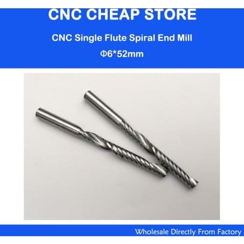 2pcs High Quality cnc bits single flute Long Spiral Router Carbide End Mill Cutter Tools 6mm x 52mm OVL 80mm Free shipping