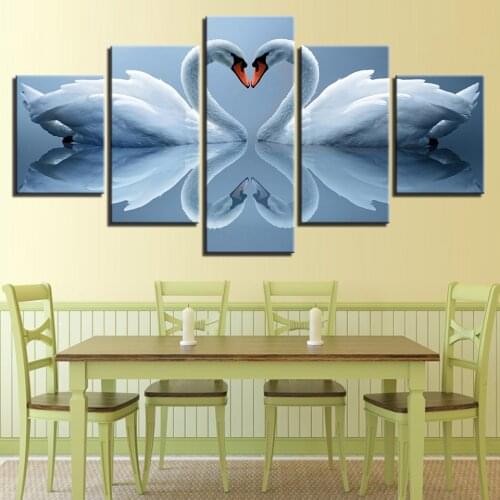 5 Panel White Swan Couples HD Canvas Framework Wall Art Prints Poster For Living Room Painting Modern Home Decor Modular Picture