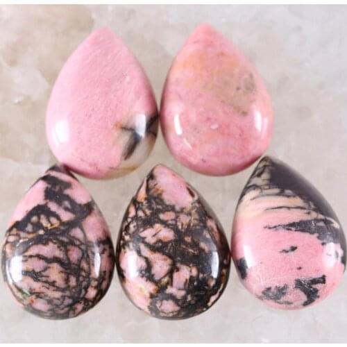 5Pcs 25MM CAB Cabochon Natural Stone Pink Rhodonite Water Drop Bead For Jewelry Making Women Men Ring Gem Cabochon No Hole Bead