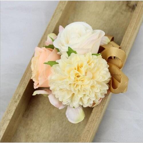 5Pcs/Lot New Creative Beige Rose Corsage&Wrist Flowers Groomsman Article Flowers Wedding Party Decorative Corsage Wrist Flowers