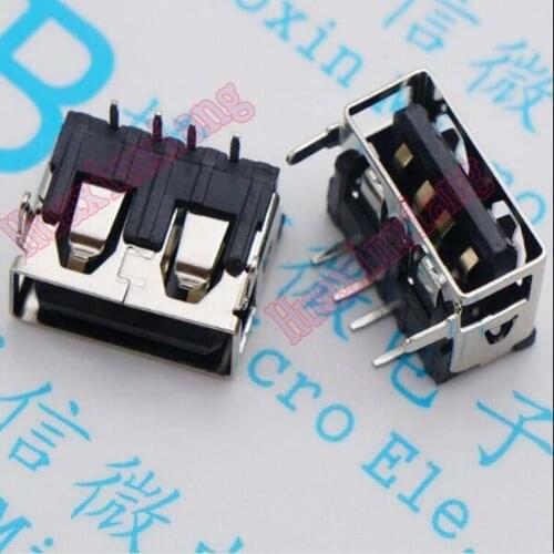 50pcs/Lot USB Female Socket Connector DIP 90 Degree Short Body 10mm Endless Flat Mouth