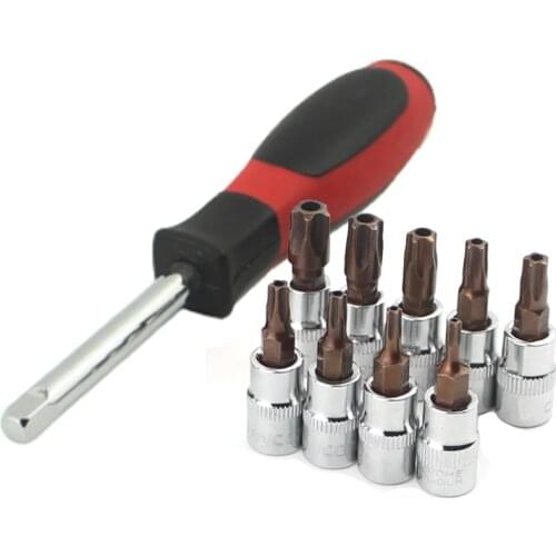 9Pcs Torx Star Pentalobe Screwdriver Bit Socket Set 1/4 Inch Drive Socket Car Hand Tools Repair Kit Cr-V Steel Bits T10-T50