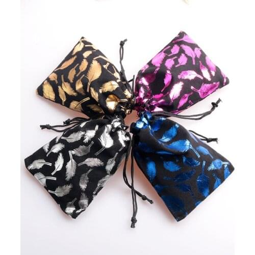 Feather Printing Velvet Bag 8x10cm Small Jewelry Gift Pouch 50pcs/lot Elegant Buggy Bags Coin And Change Pouches Wholesale