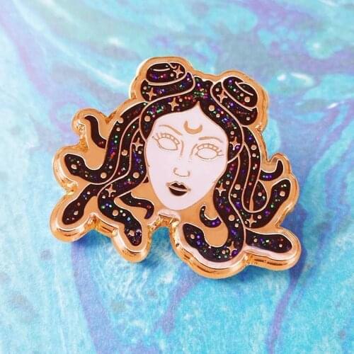 Medusa Glitter Enamel Pins Myth Lapel Pin Jacket Jeans Badge Brooch Fashion Accessories