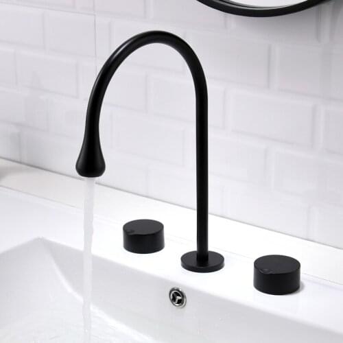 Bronze black of the lavatory sink mixer old double sink handles three tap holes of the hot and cold basin