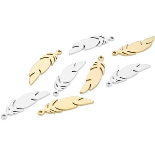 20pcs/lot 6*24mm feather pendant Metal stainless steel Flat Beads Buddha Beads For DIY bracelet Jewelry Making fg4r