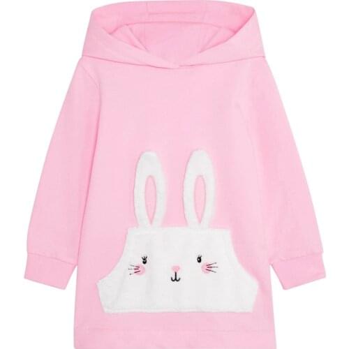 Little Maven New Spring Autumn Kids Pink Rabbit Bunny Terry Pocket Hooded Girls 2-7yrs Full-sleeved Cotton Knitted Dresses