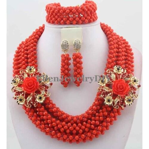 Exclusive African Beads Jewelry Set Handmade nigerian Wedding beads Jewelry Set Christmas Jewelry Gift Free Shipping W10565