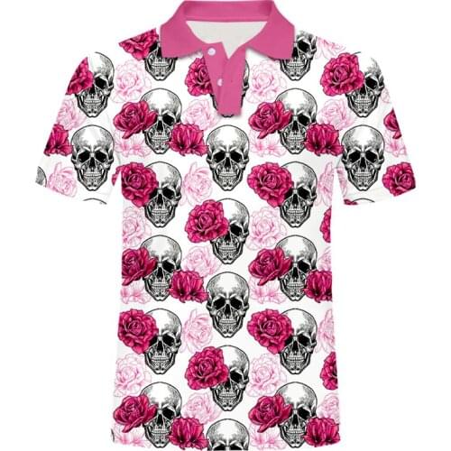 New IFPD 3D floral Skull print polo t-shirt for men/ women EU size summer funny casual y2k gothic oversized cool top drop shirt