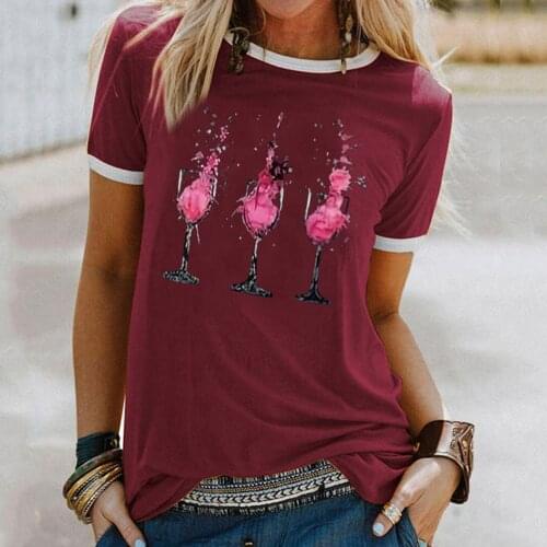 Harajuku Wine Glass Printed Tshirts Women Short Sleeve O Neck Tops Summer Tee Shirt Femme Camisetas Mujer Casual Tshirt Clothes