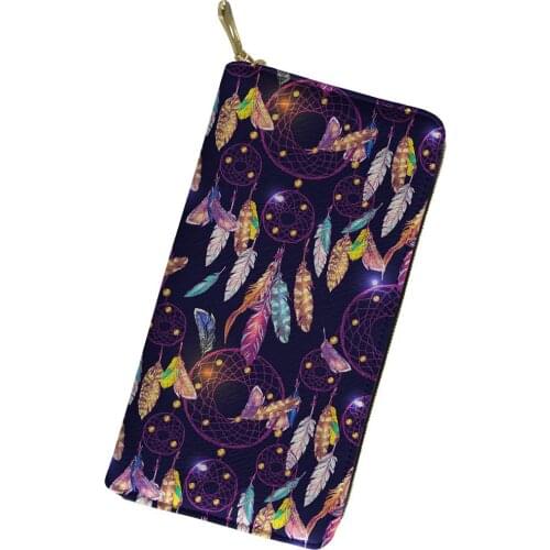 PU Leather Purses Zip Around Long Wallet Woman Luxury Style Dreamcatcher Print Card Wallets Ladies Clutch Coin Purse Phone Bag