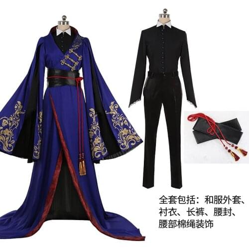 Anime Cosplay POMEFIORE Twisted Wonderland vil Kimono Cosplay Costume Blue Coat Black Uniforms
