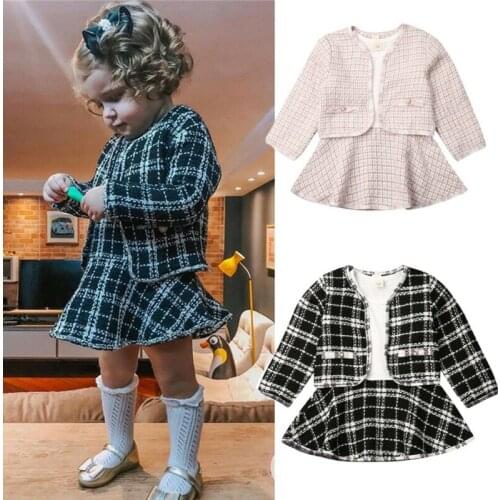 2020 Fashion 1-6Y Baby Girls Clothes Sets Birthday Long Sleeve Plaid Coat Tops Dress 2Pcs Party Warm Outfit