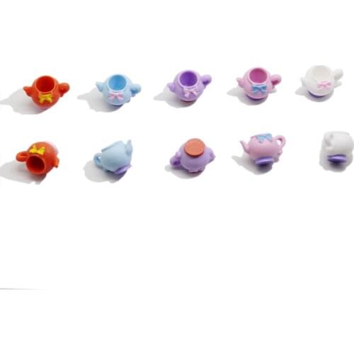 Creative 3D Teapot Charms Colorful Resin Tea Pot With Bowknot Jewelry Making Beading Supplies
