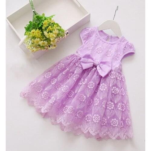 Summer Casual Baby Girls Short Sleeve Dress With Bowknot Design Kids Toddler Pageant Princess Mesh Sundress