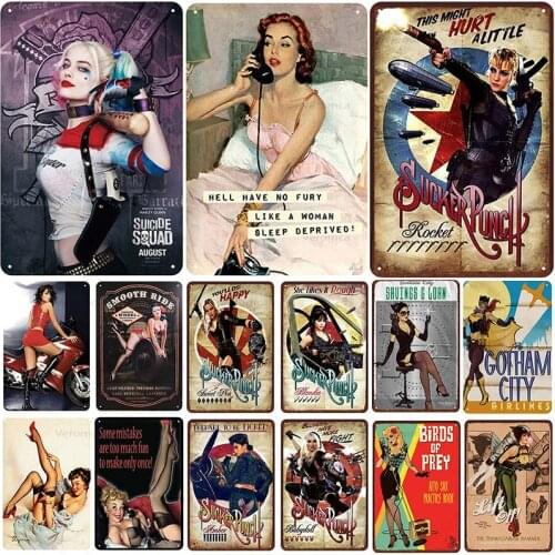 Pin Up Girls Metal Poster Metal Vintage Tin Sign Movie Sexy Lady Shabby Decor Metal Signs Bar Pub Club Decoration Metal Painting